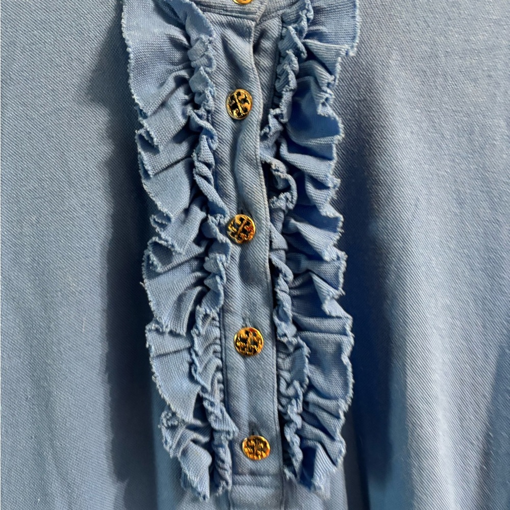 Blue Ruffled Button-Up Top